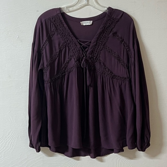 Altar'd State Tops - Altar’d State Deep Purple Tie Babydoll Boho Romantic Bohemian Peasant Top Small